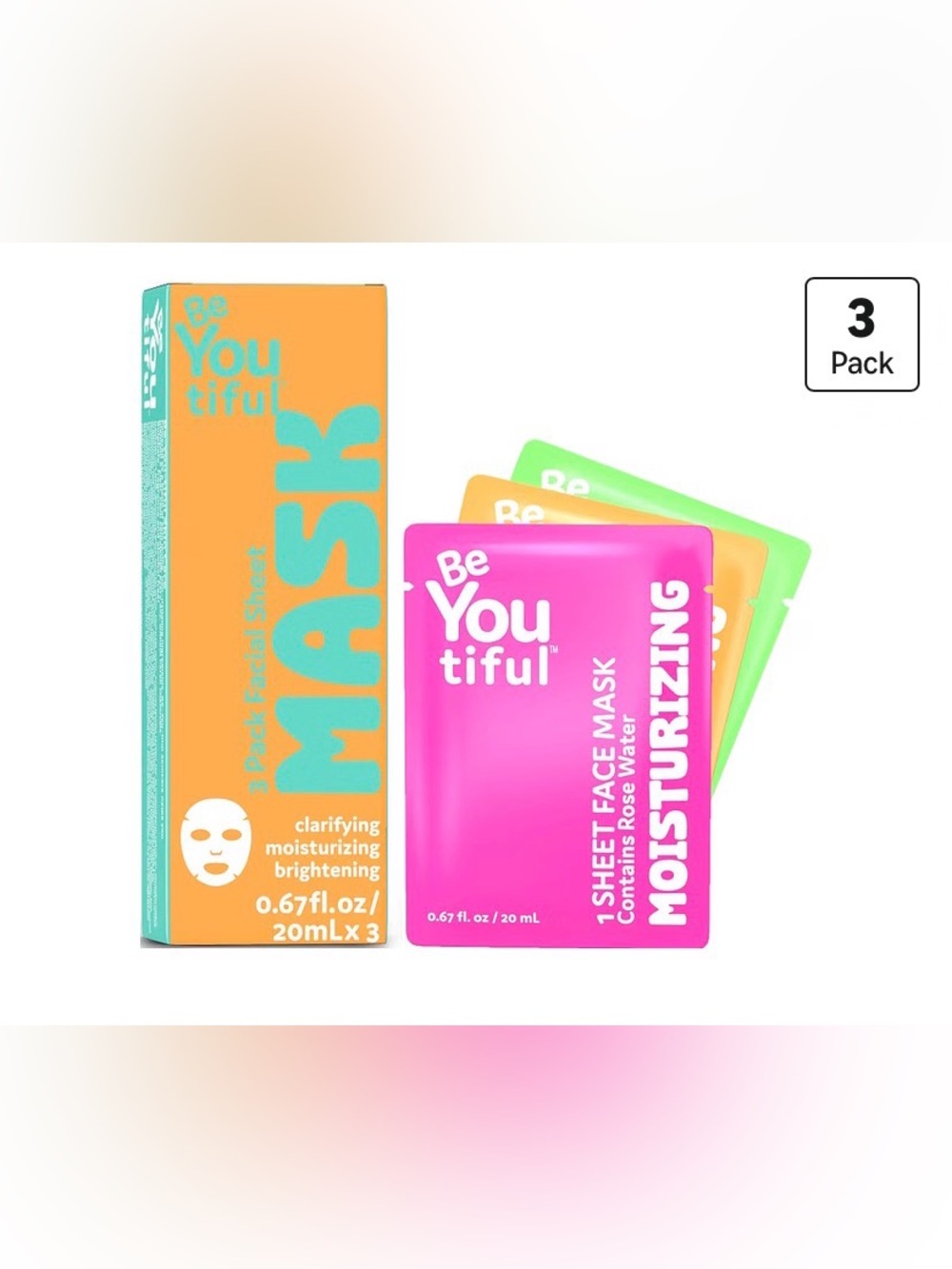 BeYoutiful Hydrating Face Mask Spa Set of 3 For Kids and Teens, Skin Care Facial